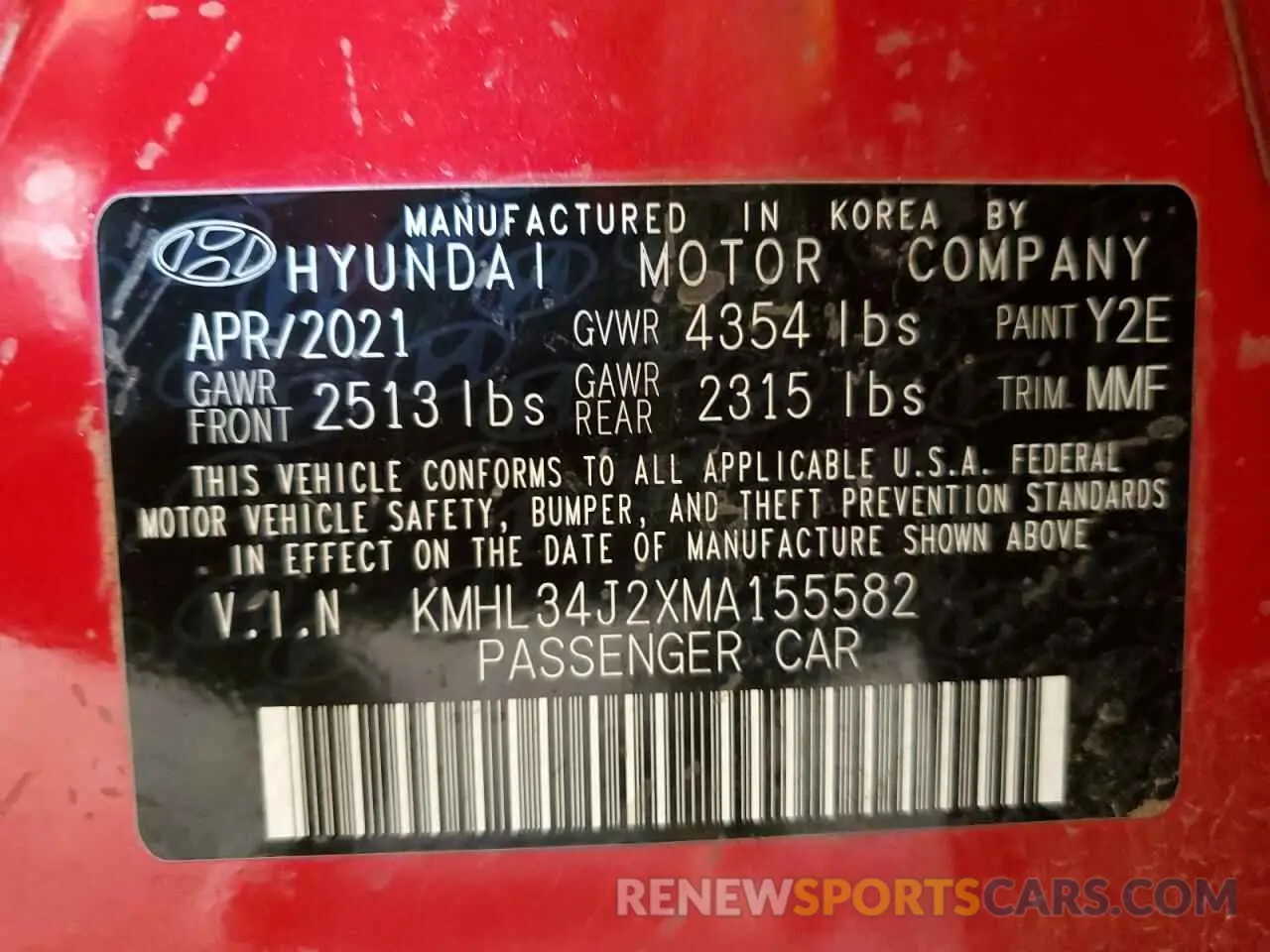 14 Photograph of a damaged car KMHL34J2XMA155582 HYUNDAI SONATA 2021