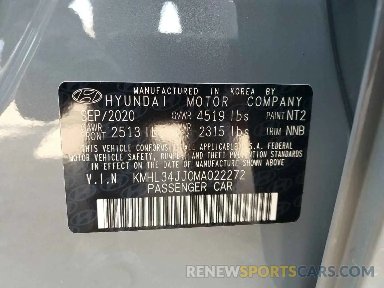14 Photograph of a damaged car KMHL34JJ0MA022272 HYUNDAI SONATA 2021