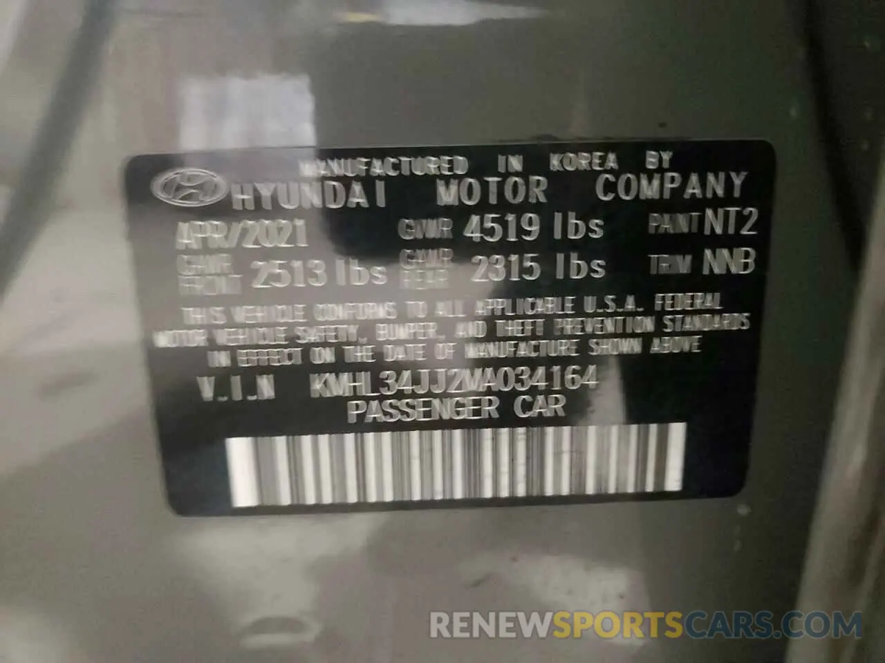 12 Photograph of a damaged car KMHL34JJ2MA034164 HYUNDAI SONATA 2021