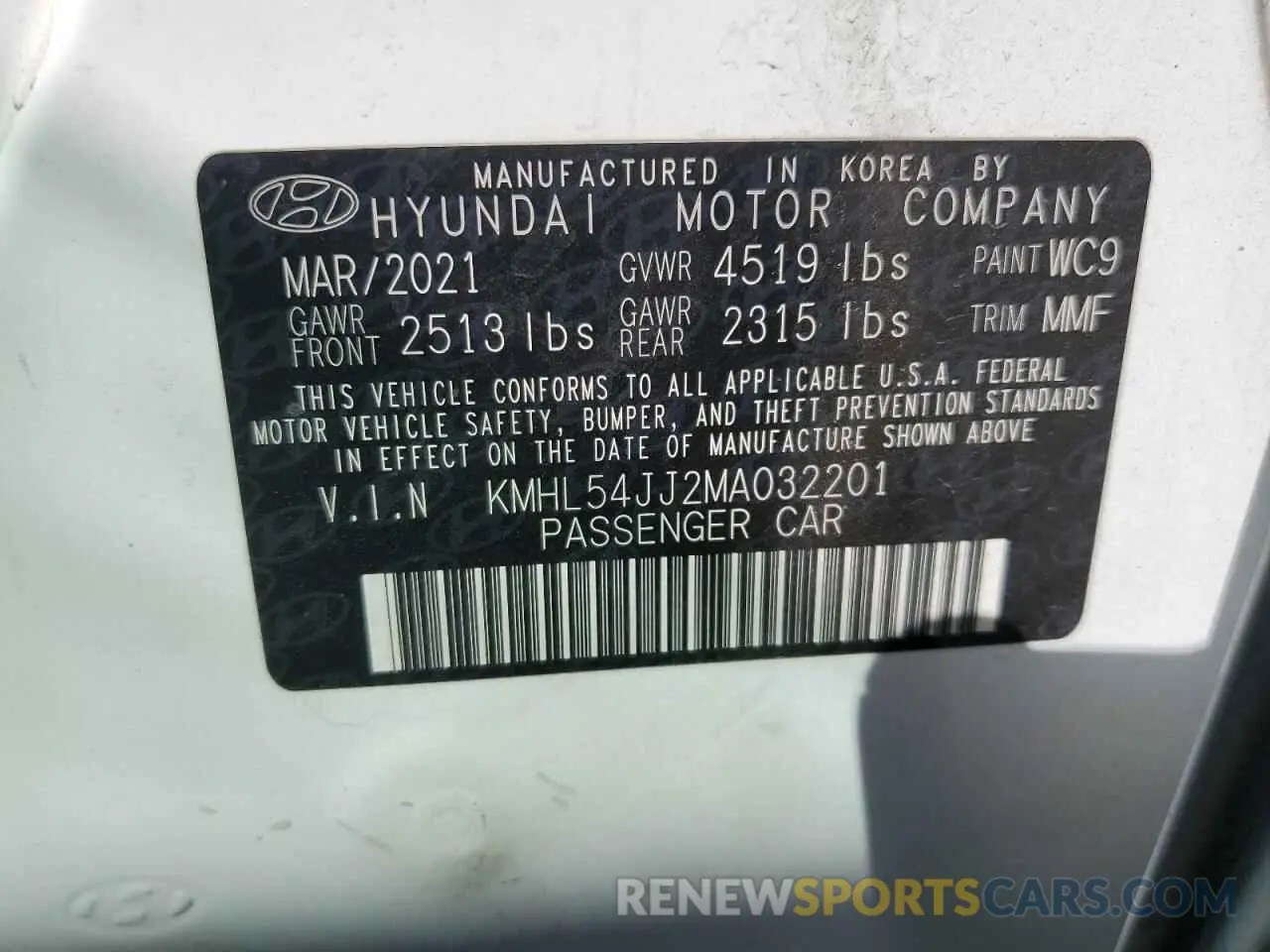 12 Фотография поврежденного автомобиля KMHL54JJ2MA032201 HYUNDAI SONATA 2021