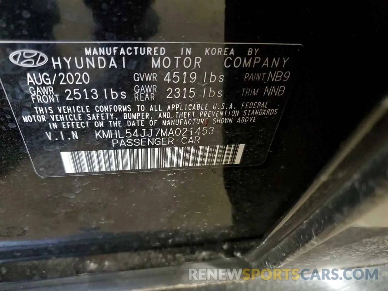 12 Photograph of a damaged car KMHL54JJ7MA021453 HYUNDAI SONATA 2021