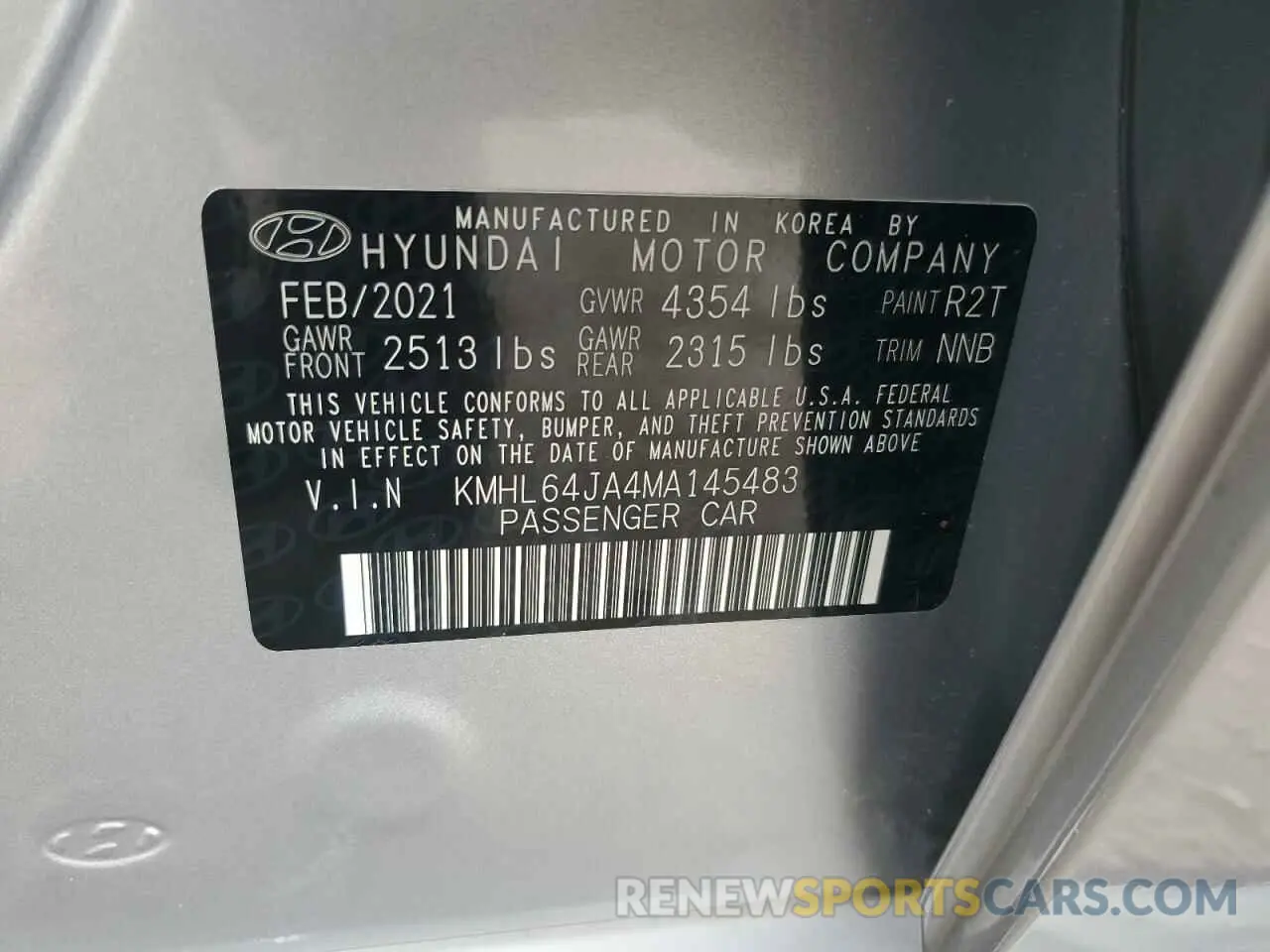 12 Photograph of a damaged car KMHL64JA4MA145483 HYUNDAI SONATA 2021