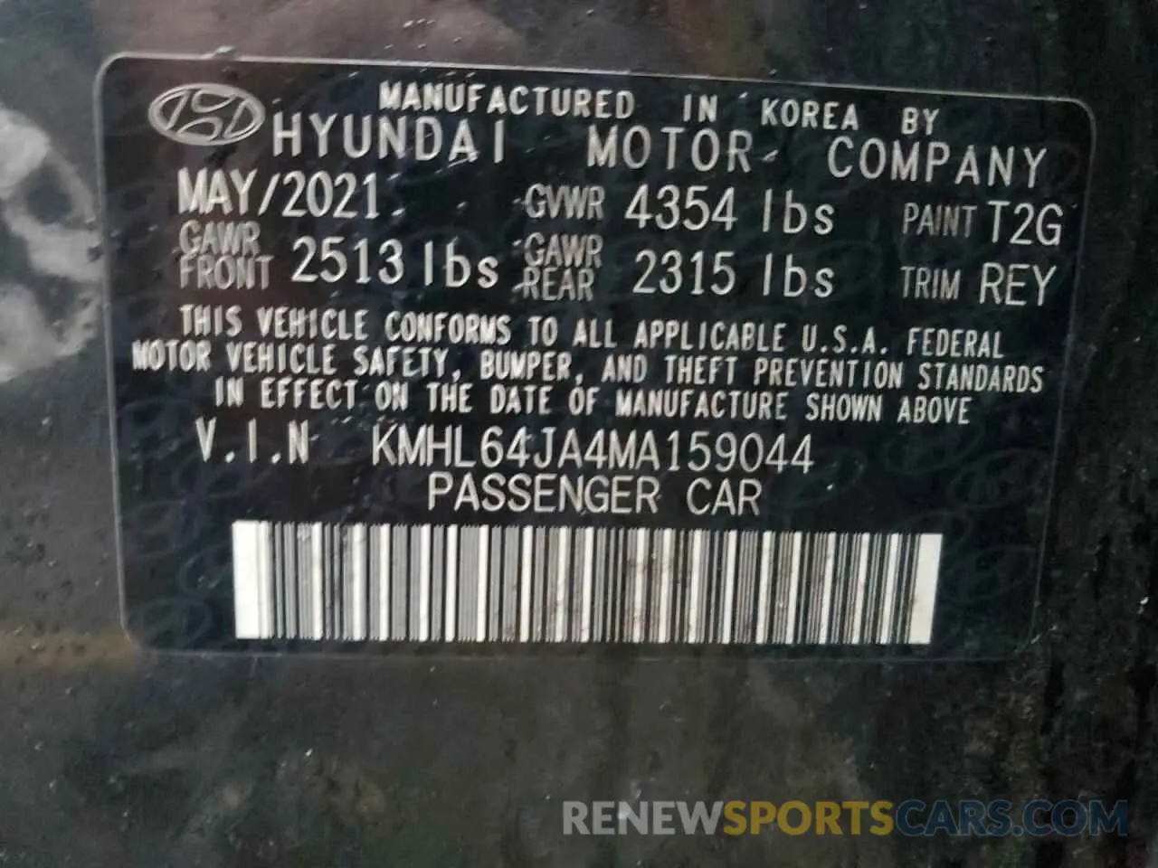 13 Photograph of a damaged car KMHL64JA4MA159044 HYUNDAI SONATA 2021