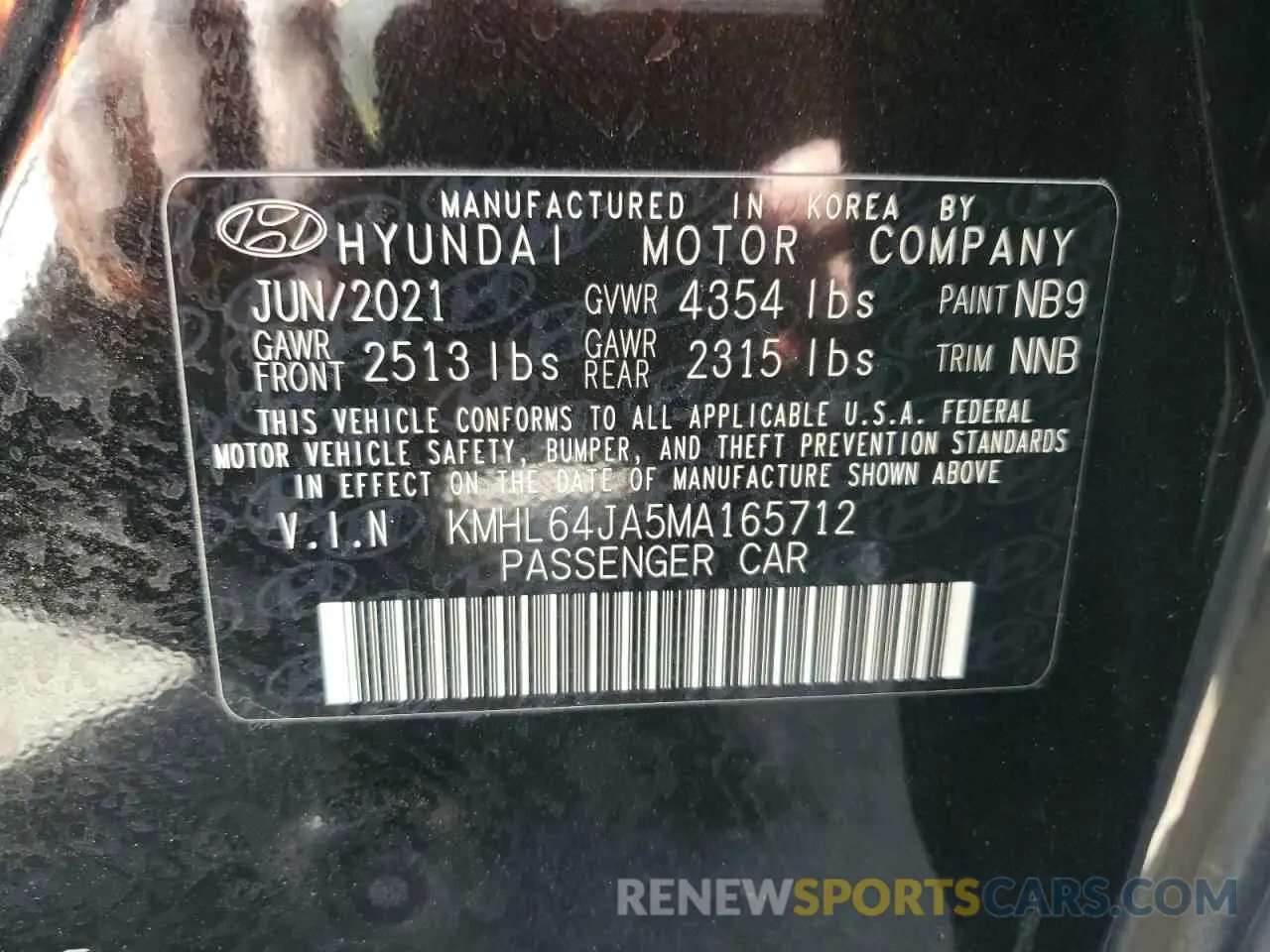 12 Photograph of a damaged car KMHL64JA5MA165712 HYUNDAI SONATA 2021