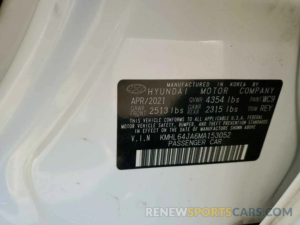 12 Photograph of a damaged car KMHL64JA6MA153052 HYUNDAI SONATA 2021