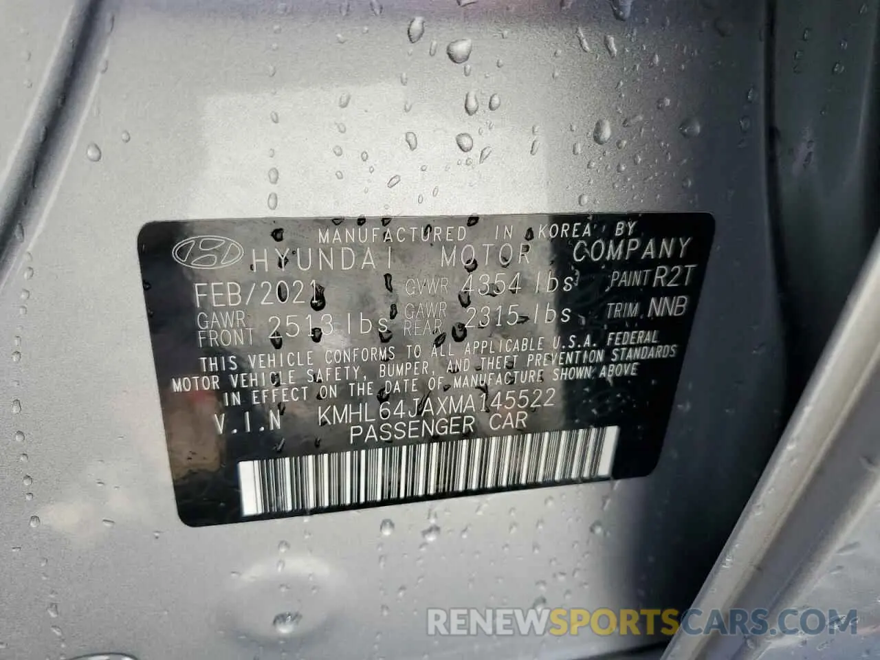 13 Photograph of a damaged car KMHL64JAXMA145522 HYUNDAI SONATA 2021