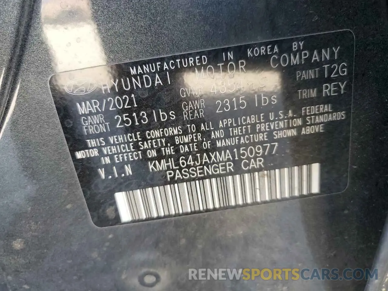 12 Photograph of a damaged car KMHL64JAXMA150977 HYUNDAI SONATA 2021