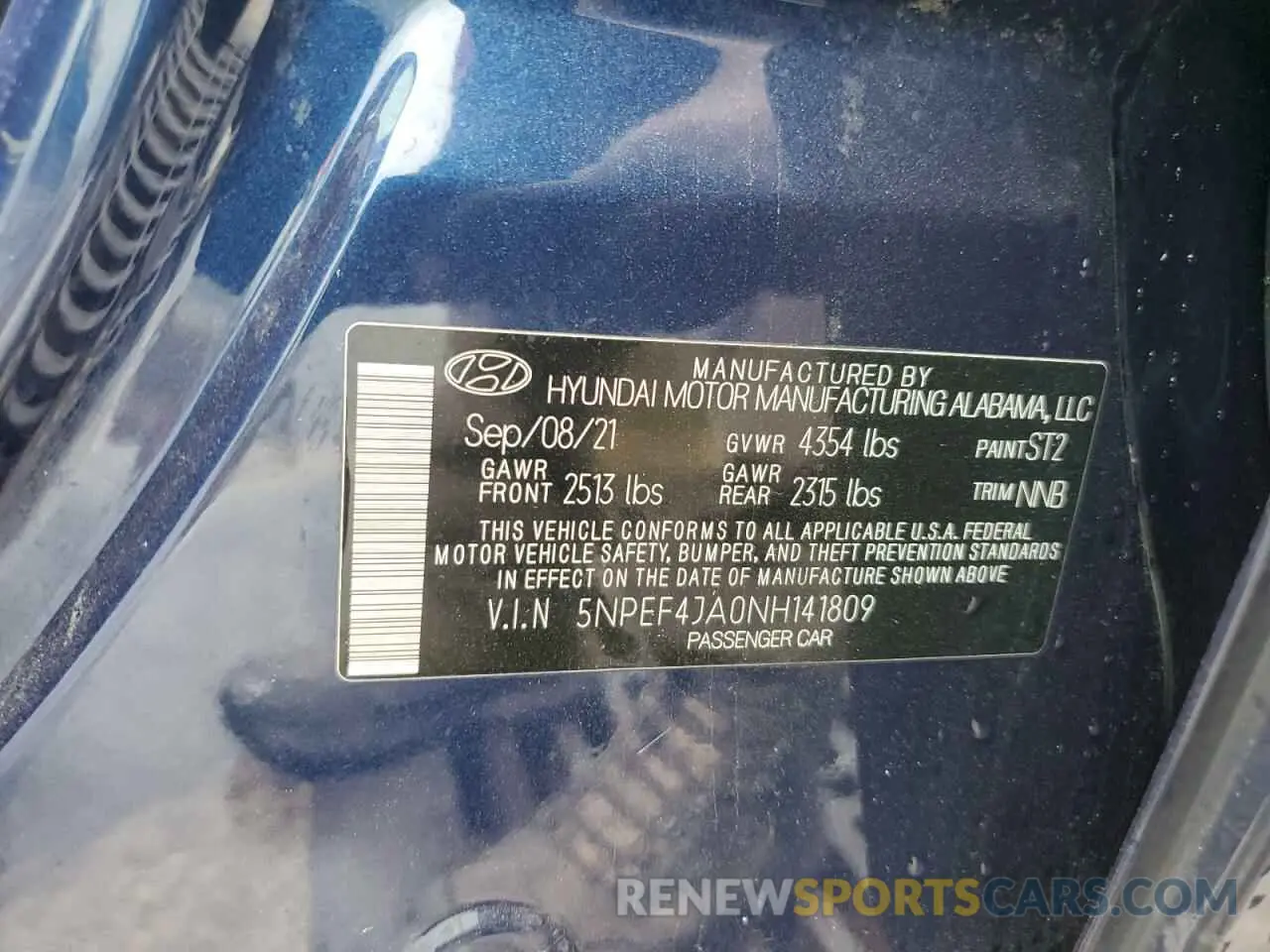 12 Photograph of a damaged car 5NPEF4JA0NH141809 HYUNDAI SONATA 2022