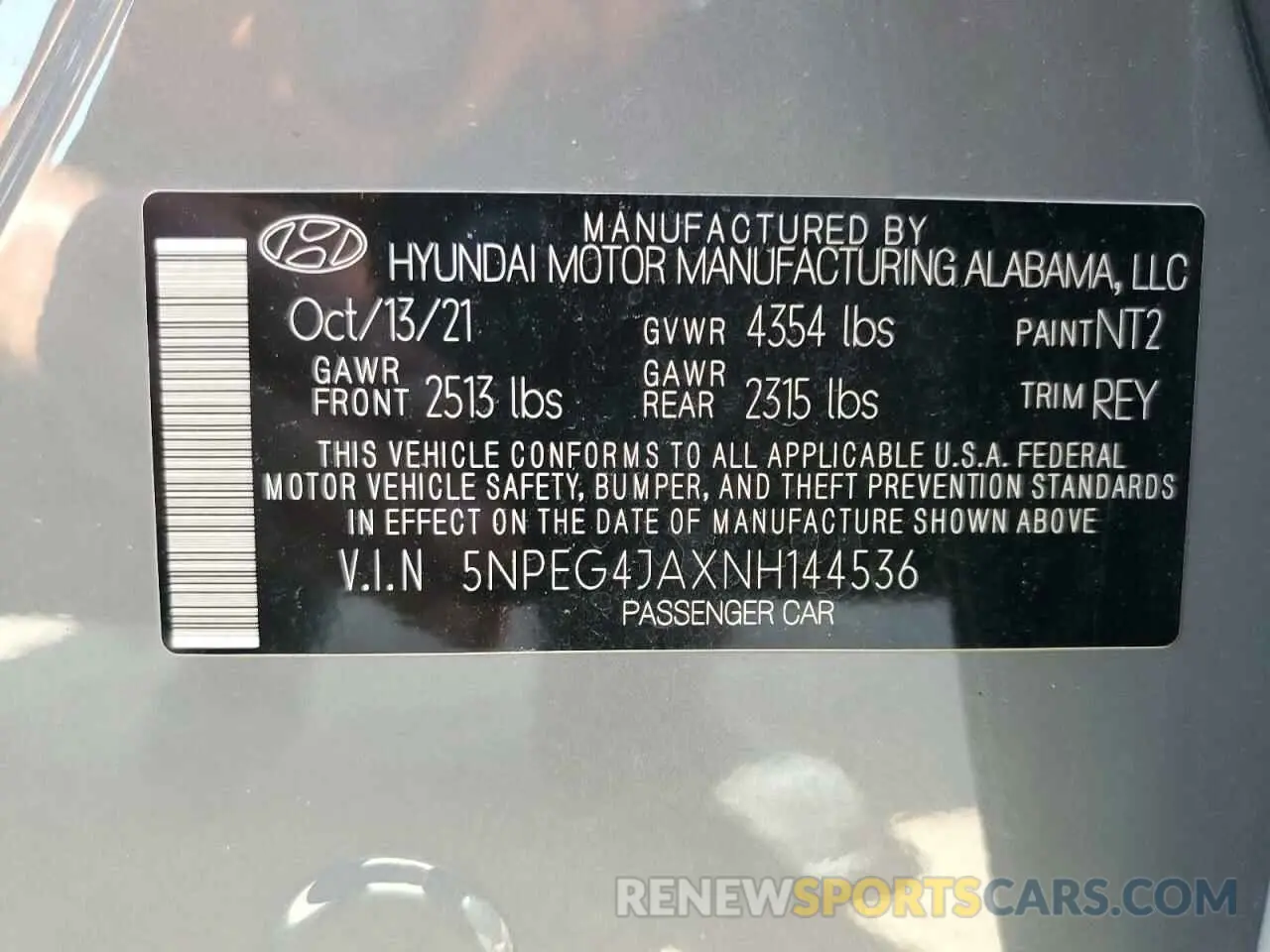 12 Фотография поврежденного автомобиля 5NPEG4JAXNH144536 HYUNDAI SONATA 2022