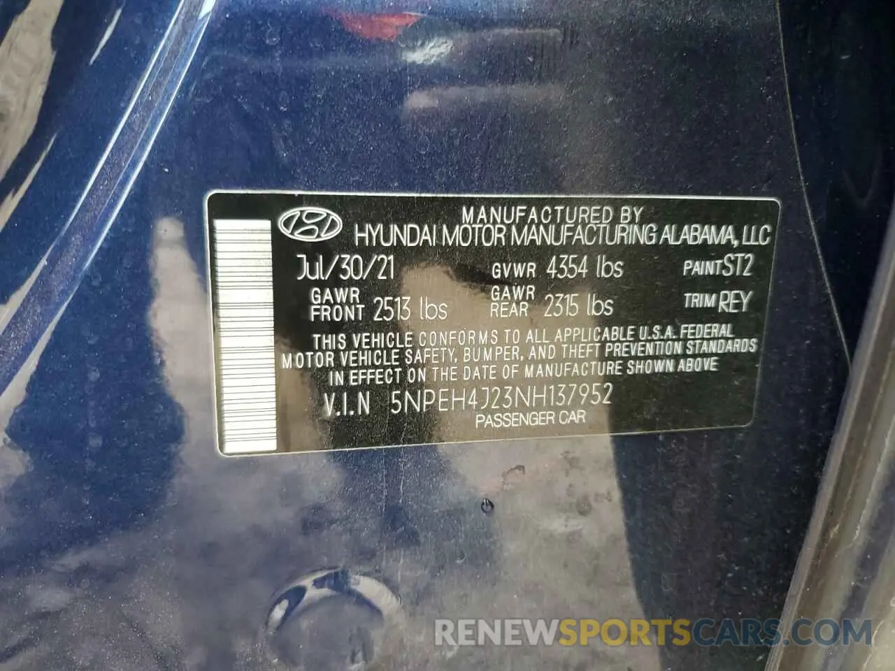 13 Photograph of a damaged car 5NPEH4J23NH137952 HYUNDAI SONATA 2022