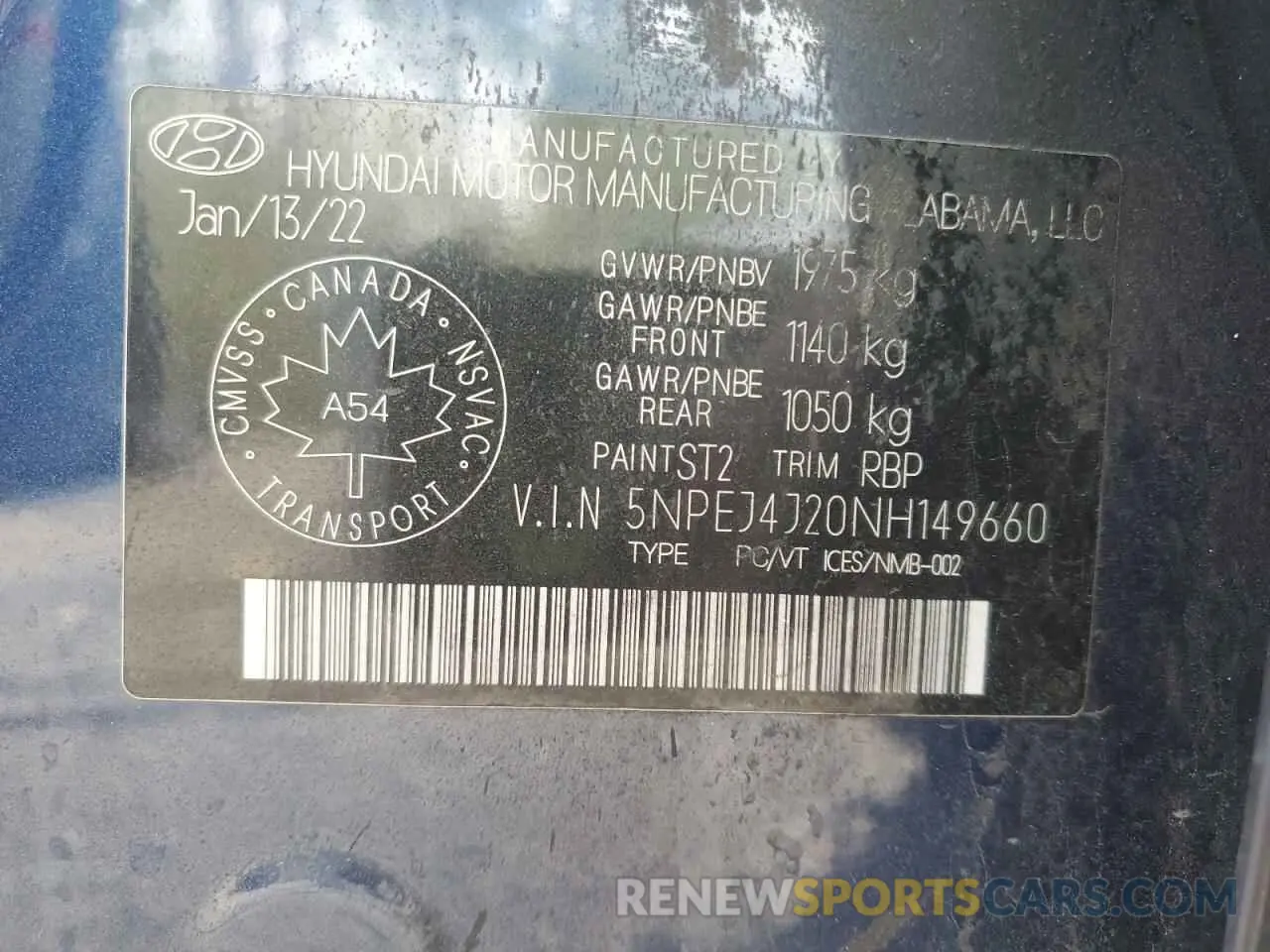 13 Photograph of a damaged car 5NPEJ4J20NH149660 HYUNDAI SONATA 2022