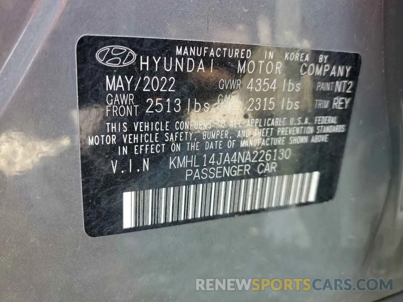 12 Photograph of a damaged car KMHL14JA4NA226130 HYUNDAI SONATA 2022