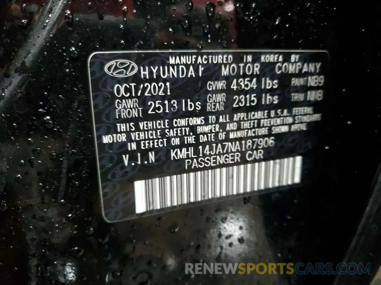 12 Photograph of a damaged car KMHL14JA7NA187906 HYUNDAI SONATA 2022