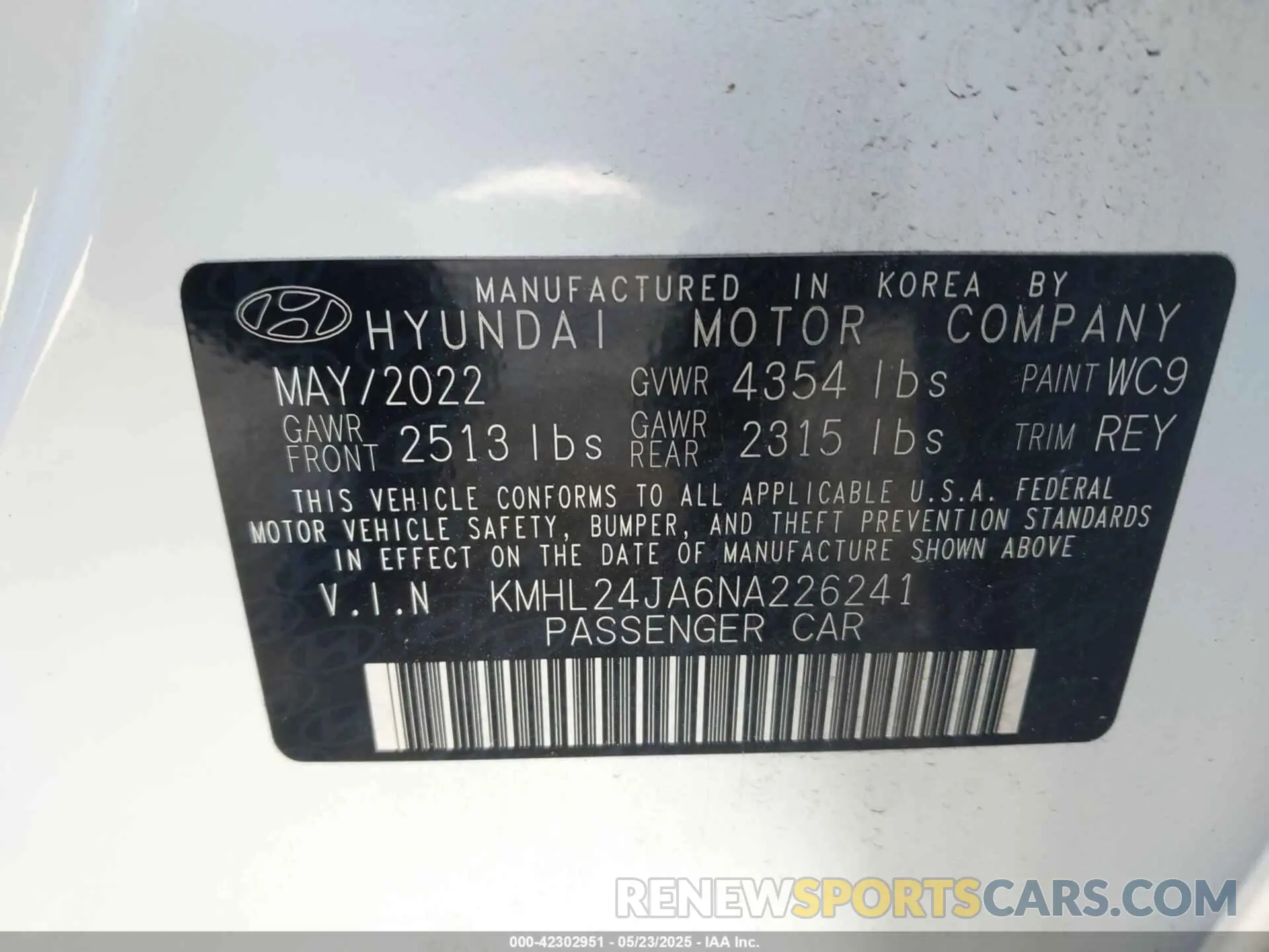 9 Photograph of a damaged car KMHL24JA6NA226241 HYUNDAI SONATA 2022