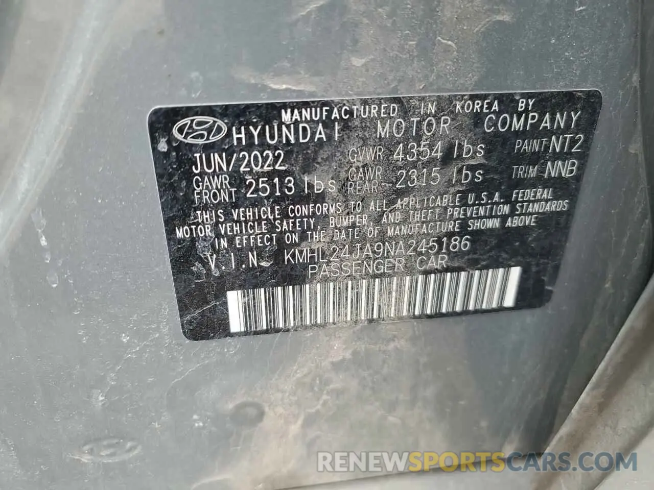 13 Photograph of a damaged car KMHL24JA9NA245186 HYUNDAI SONATA 2022