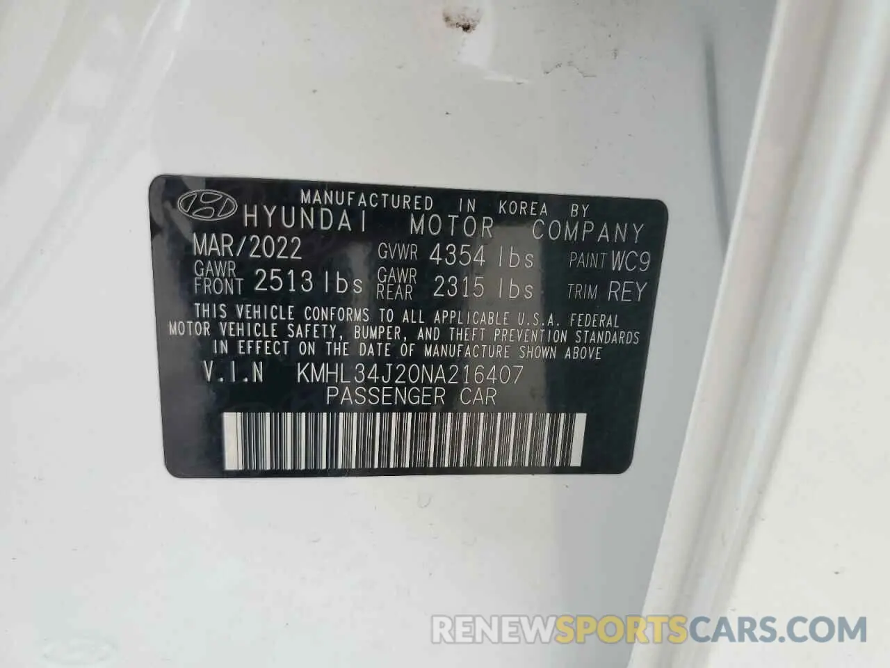 12 Фотография поврежденного автомобиля KMHL34J20NA216407 HYUNDAI SONATA 2022