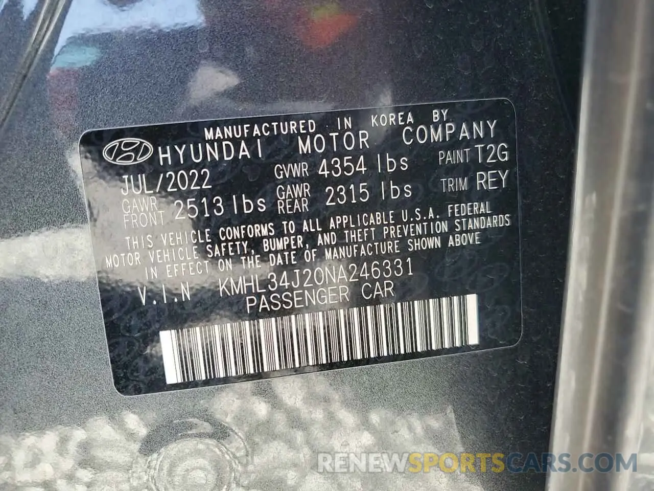 12 Photograph of a damaged car KMHL34J20NA246331 HYUNDAI SONATA 2022