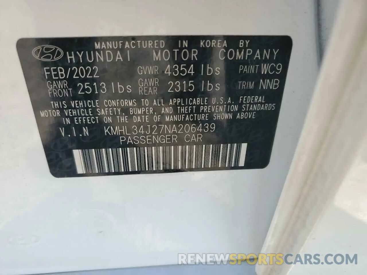 12 Photograph of a damaged car KMHL34J27NA206439 HYUNDAI SONATA 2022