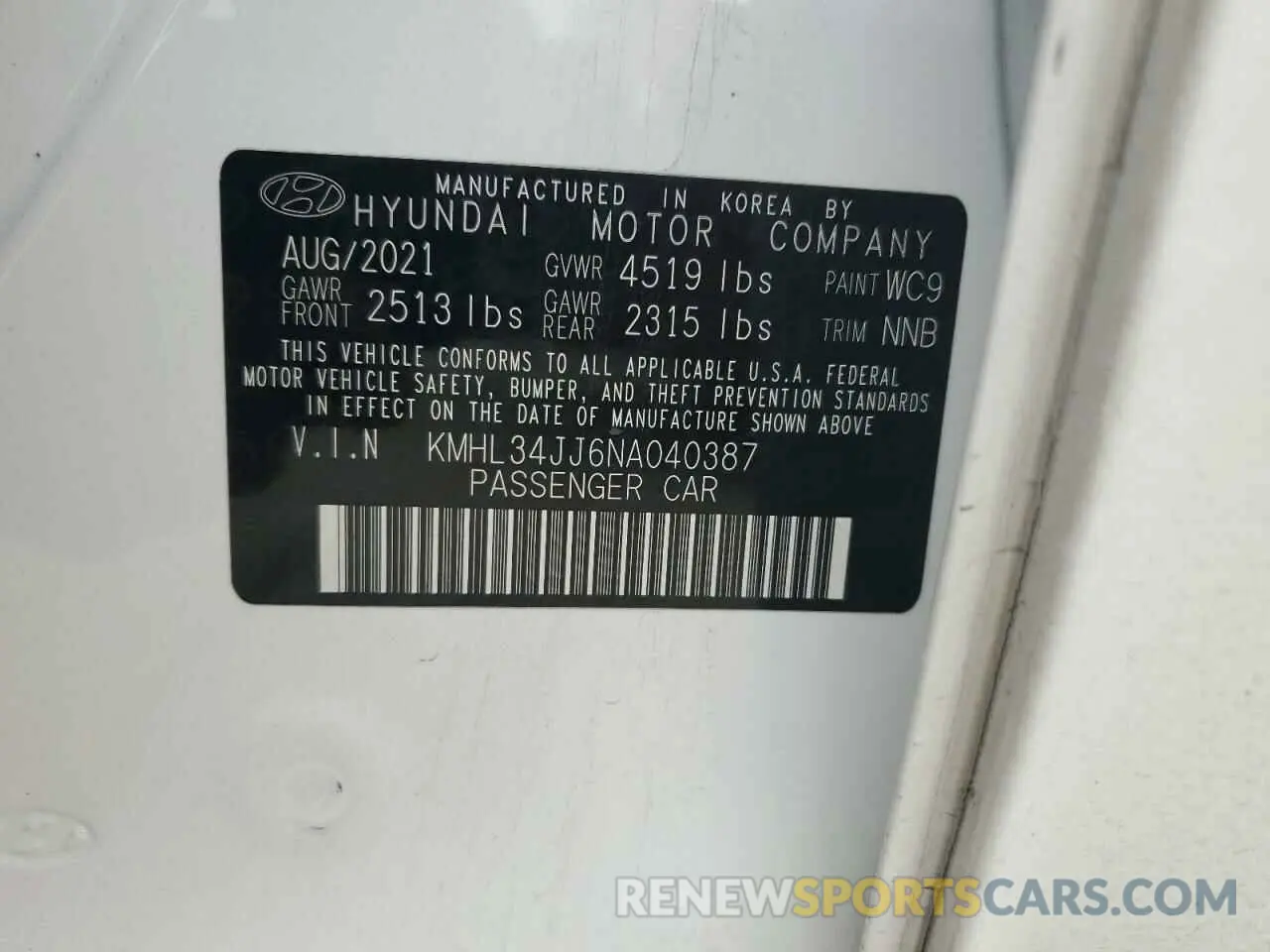 12 Photograph of a damaged car KMHL34JJ6NA040387 HYUNDAI SONATA 2022