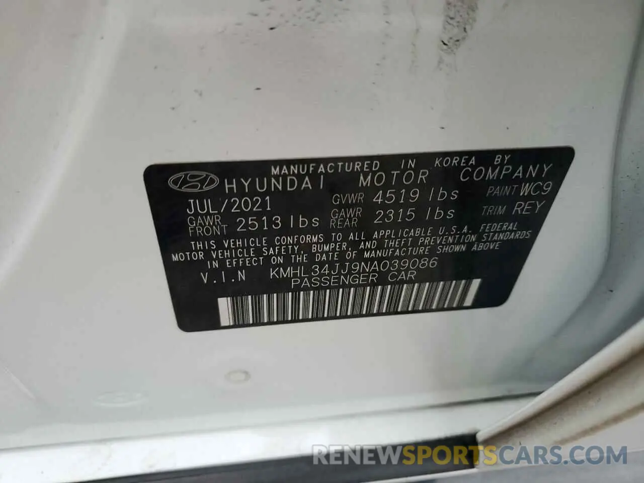 14 Photograph of a damaged car KMHL34JJ9NA039086 HYUNDAI SONATA 2022