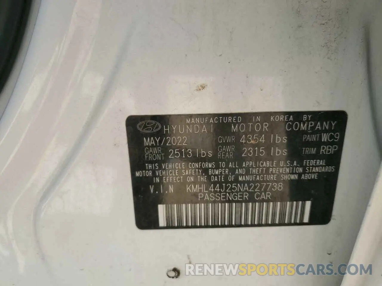 12 Photograph of a damaged car KMHL44J25NA227738 HYUNDAI SONATA 2022