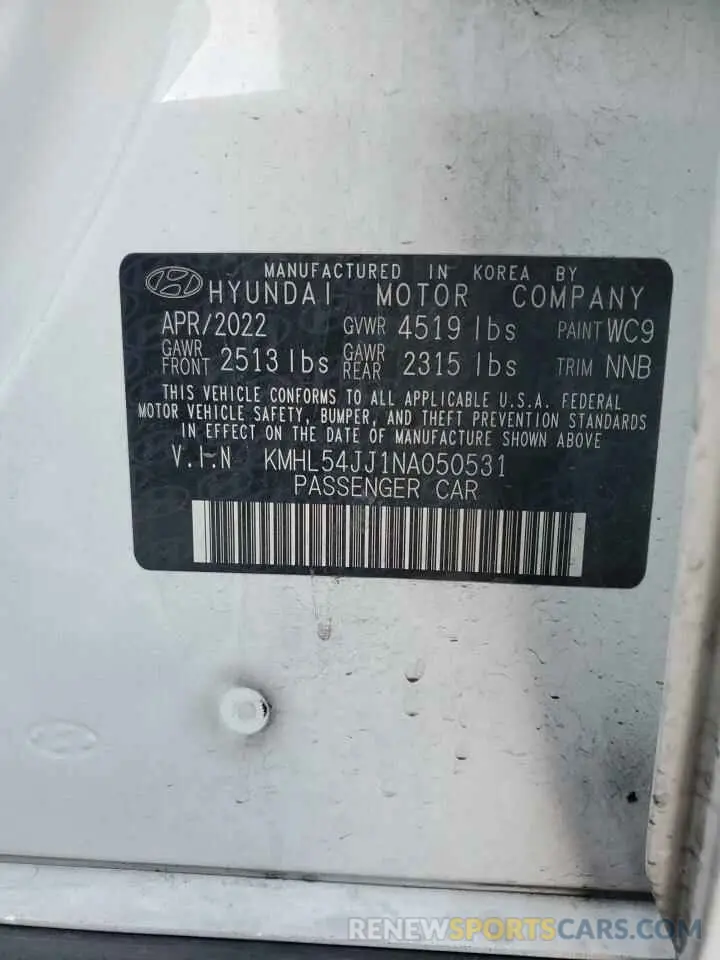 13 Photograph of a damaged car KMHL54JJ1NA050531 HYUNDAI SONATA 2022