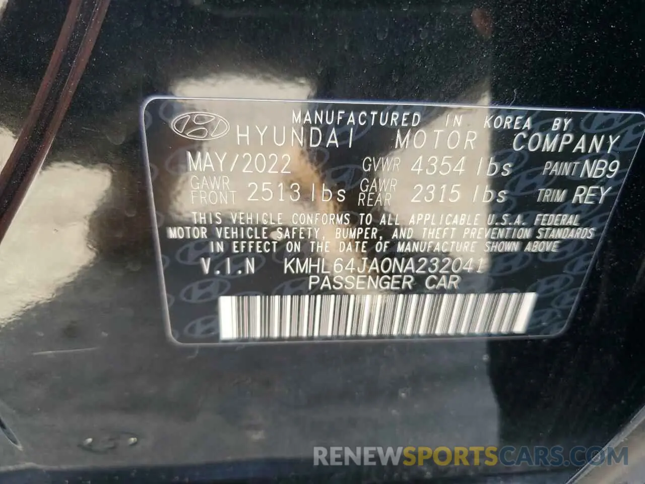 12 Photograph of a damaged car KMHL64JA0NA232041 HYUNDAI SONATA 2022
