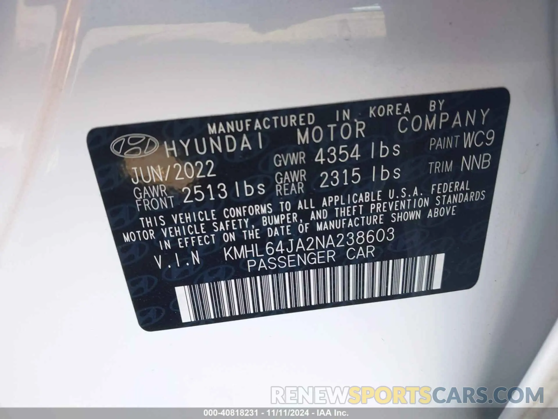 9 Фотография поврежденного автомобиля KMHL64JA2NA238603 HYUNDAI SONATA 2022