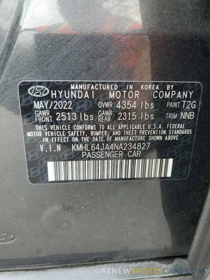13 Photograph of a damaged car KMHL64JA4NA234827 HYUNDAI SONATA 2022