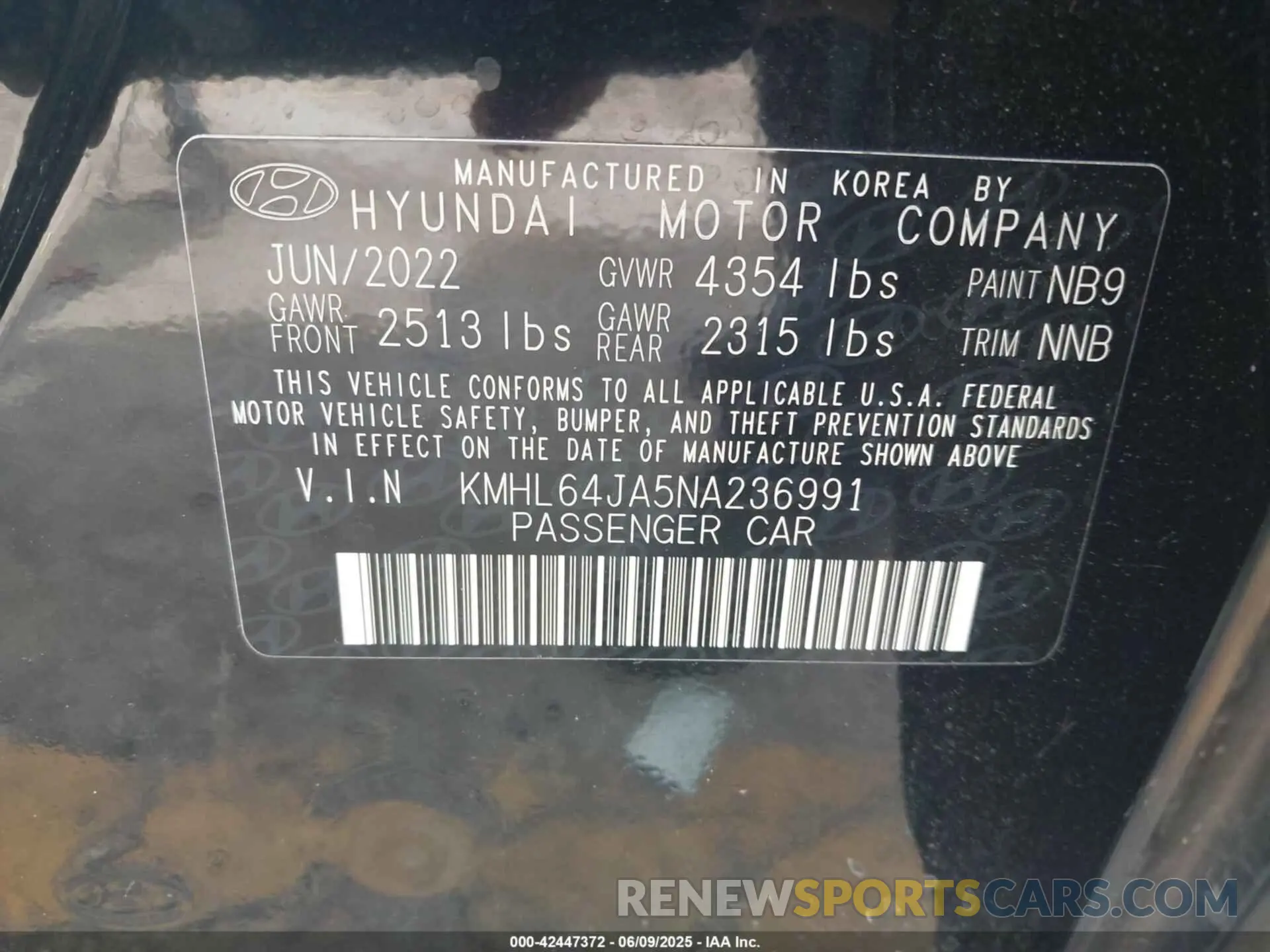 9 Photograph of a damaged car KMHL64JA5NA236991 HYUNDAI SONATA 2022