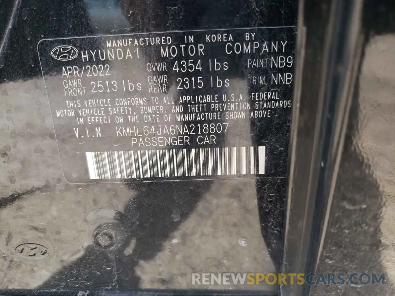 13 Photograph of a damaged car KMHL64JA6NA218807 HYUNDAI SONATA 2022