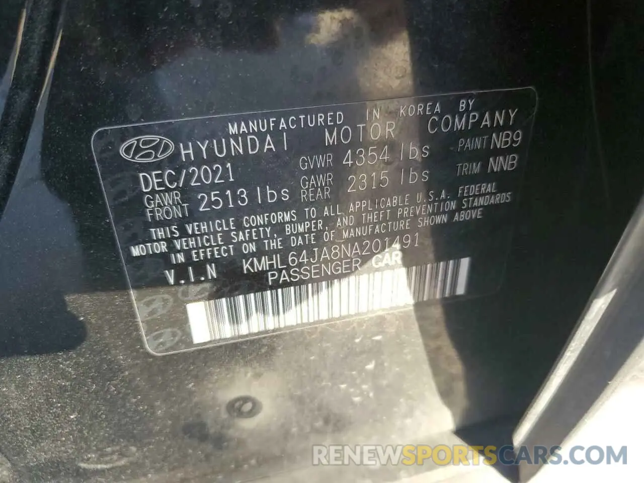 12 Photograph of a damaged car KMHL64JA8NA201491 HYUNDAI SONATA 2022
