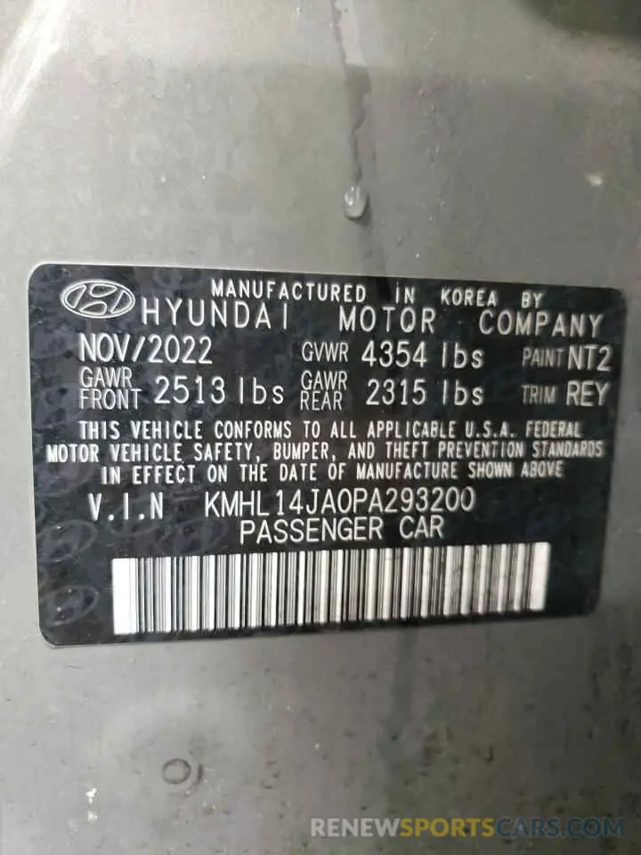 12 Photograph of a damaged car KMHL14JA0PA293200 HYUNDAI SONATA 2023