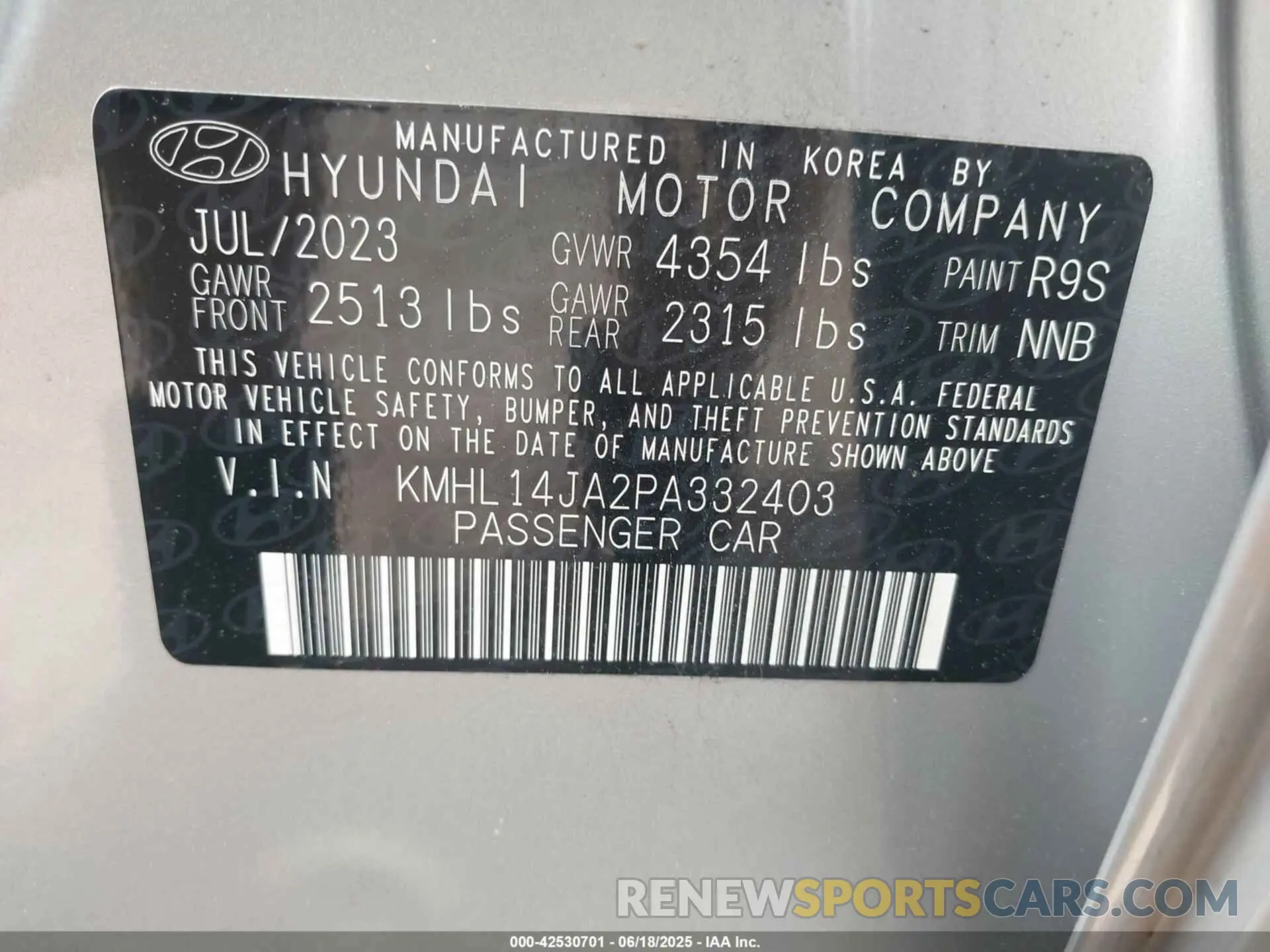 9 Фотография поврежденного автомобиля KMHL14JA2PA332403 HYUNDAI SONATA 2023