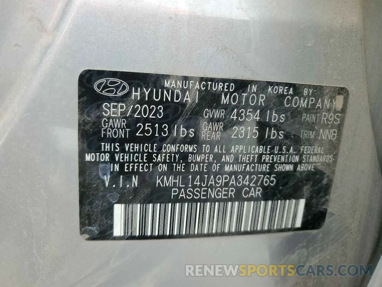 14 Photograph of a damaged car KMHL14JA9PA342765 HYUNDAI SONATA 2023
