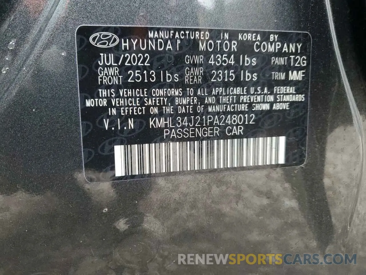 12 Photograph of a damaged car KMHL34J21PA248012 HYUNDAI SONATA 2023