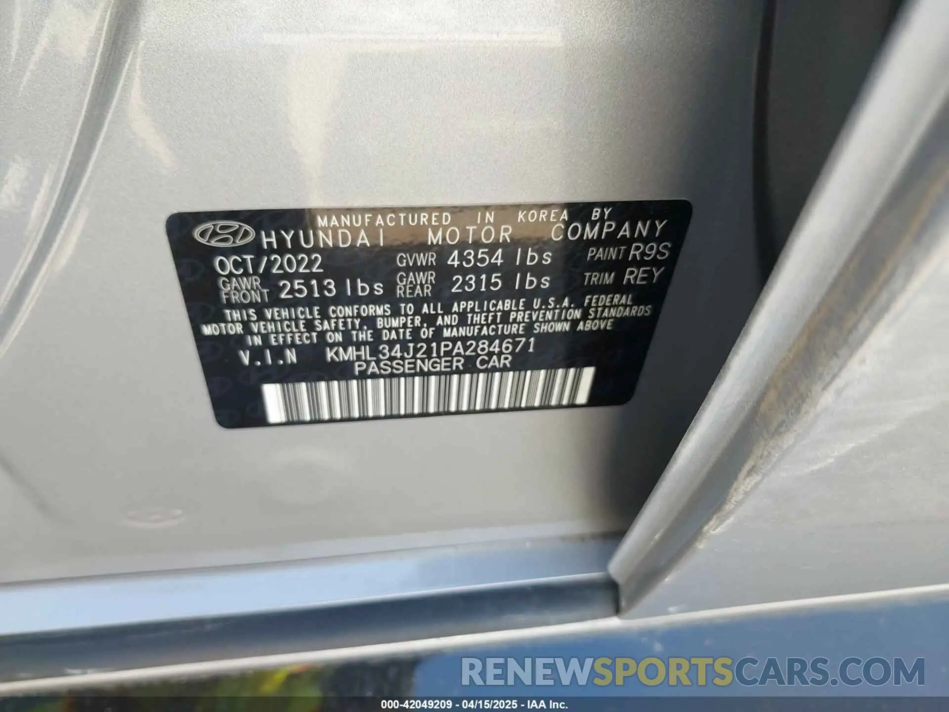 9 Photograph of a damaged car KMHL34J21PA284671 HYUNDAI SONATA 2023