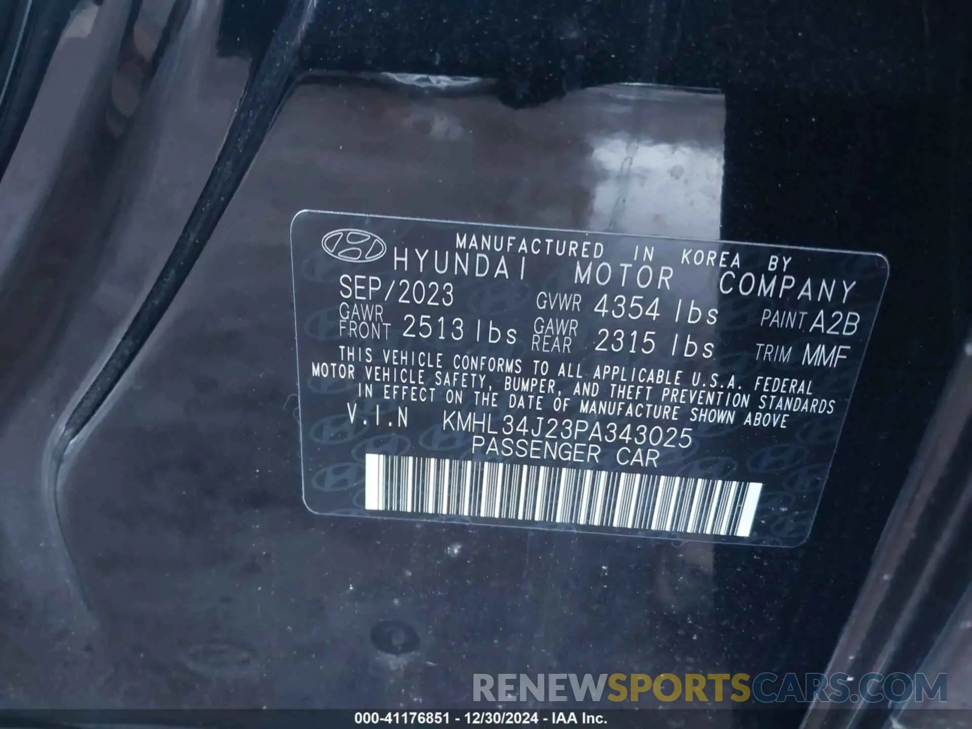 9 Photograph of a damaged car KMHL34J23PA343025 HYUNDAI SONATA 2023