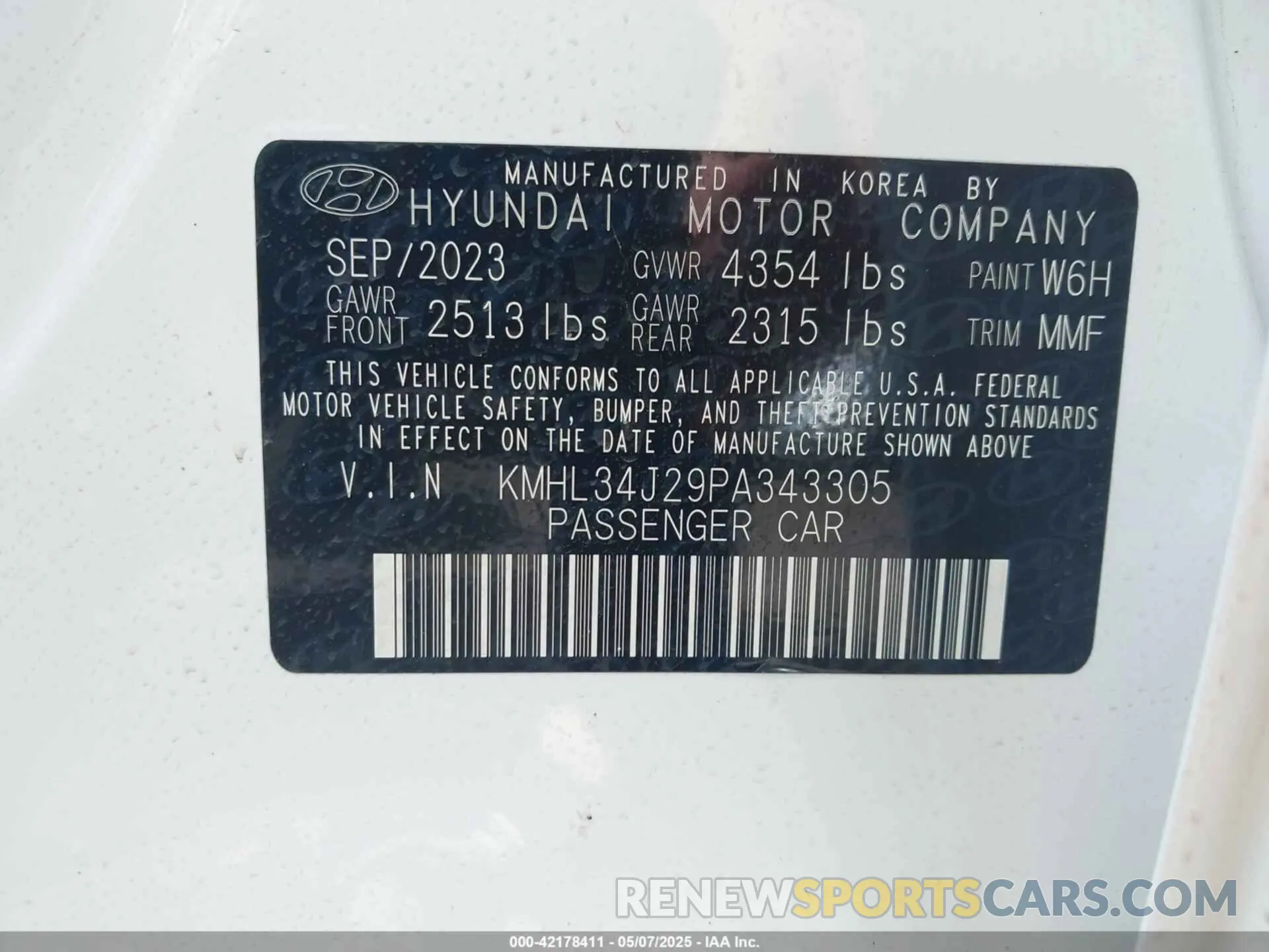 9 Photograph of a damaged car KMHL34J29PA343305 HYUNDAI SONATA 2023