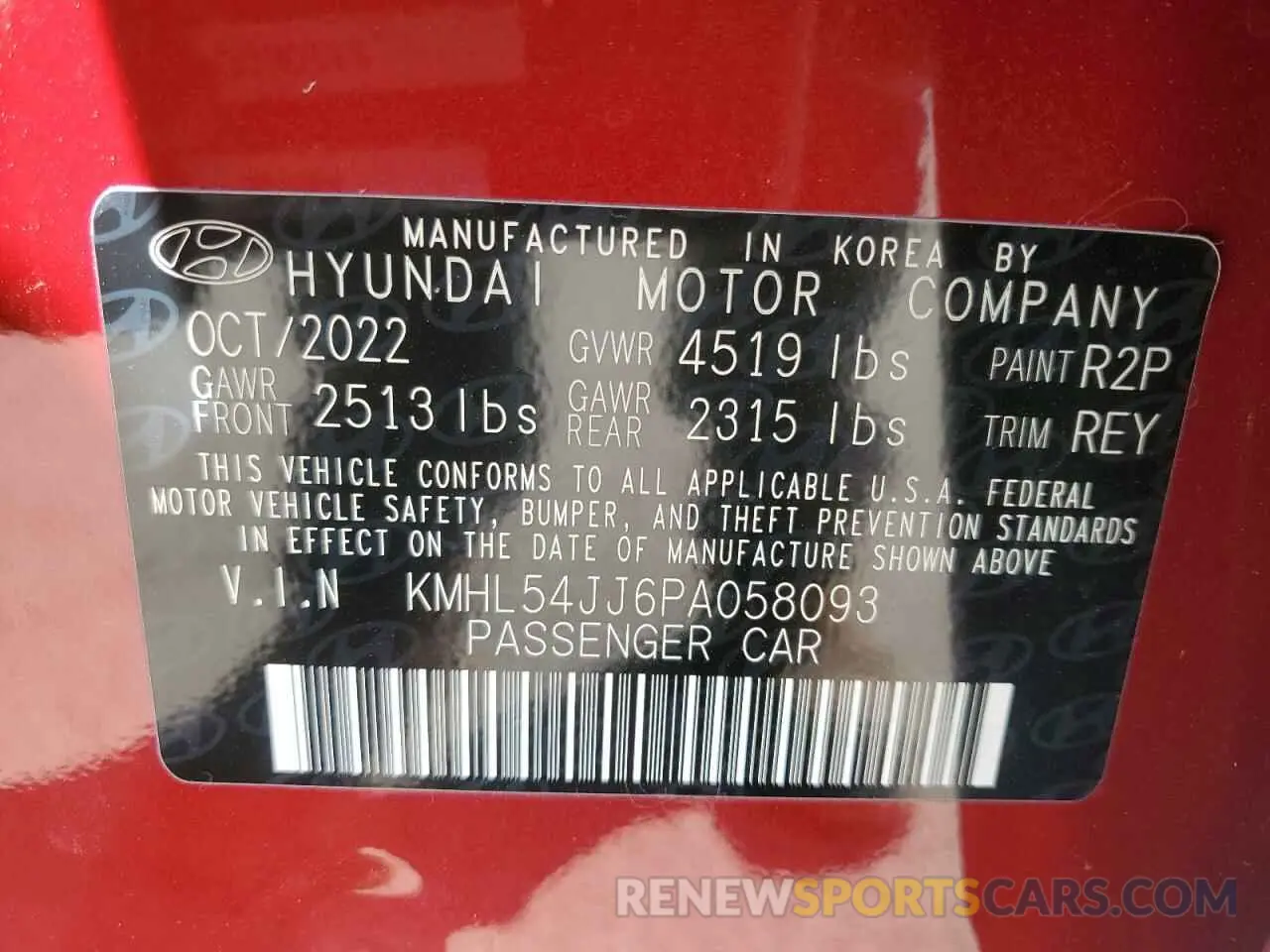 13 Photograph of a damaged car KMHL54JJ6PA058093 HYUNDAI SONATA 2023