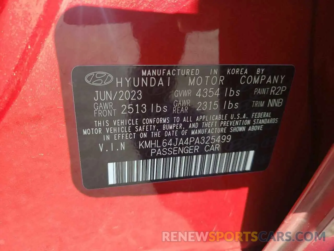 14 Photograph of a damaged car KMHL64JA4PA325499 HYUNDAI SONATA 2023