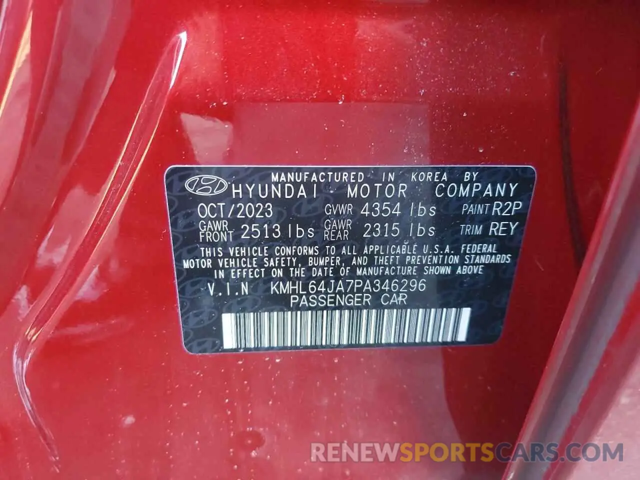 12 Photograph of a damaged car KMHL64JA7PA346296 HYUNDAI SONATA 2023