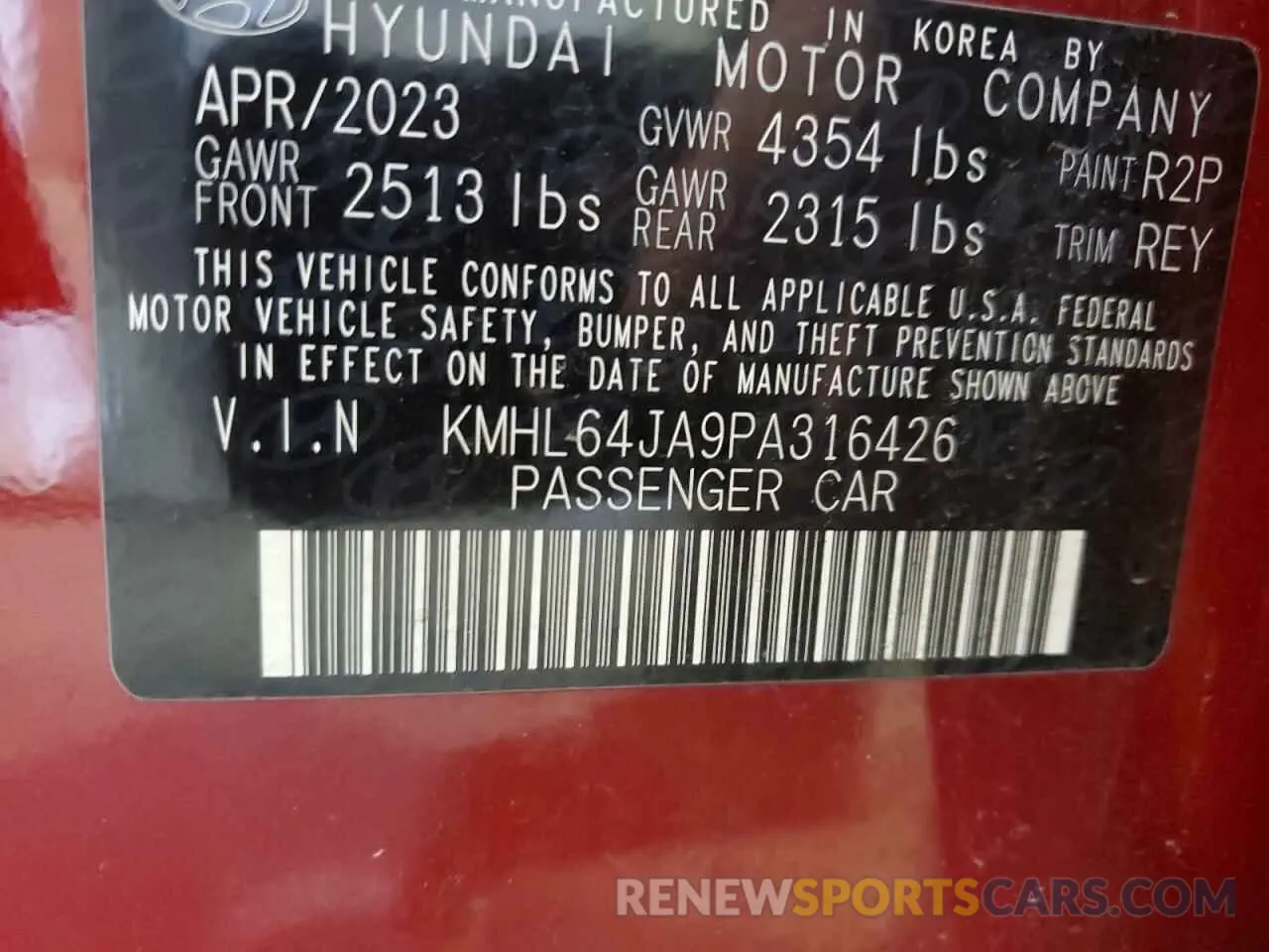 12 Photograph of a damaged car KMHL64JA9PA316426 HYUNDAI SONATA 2023