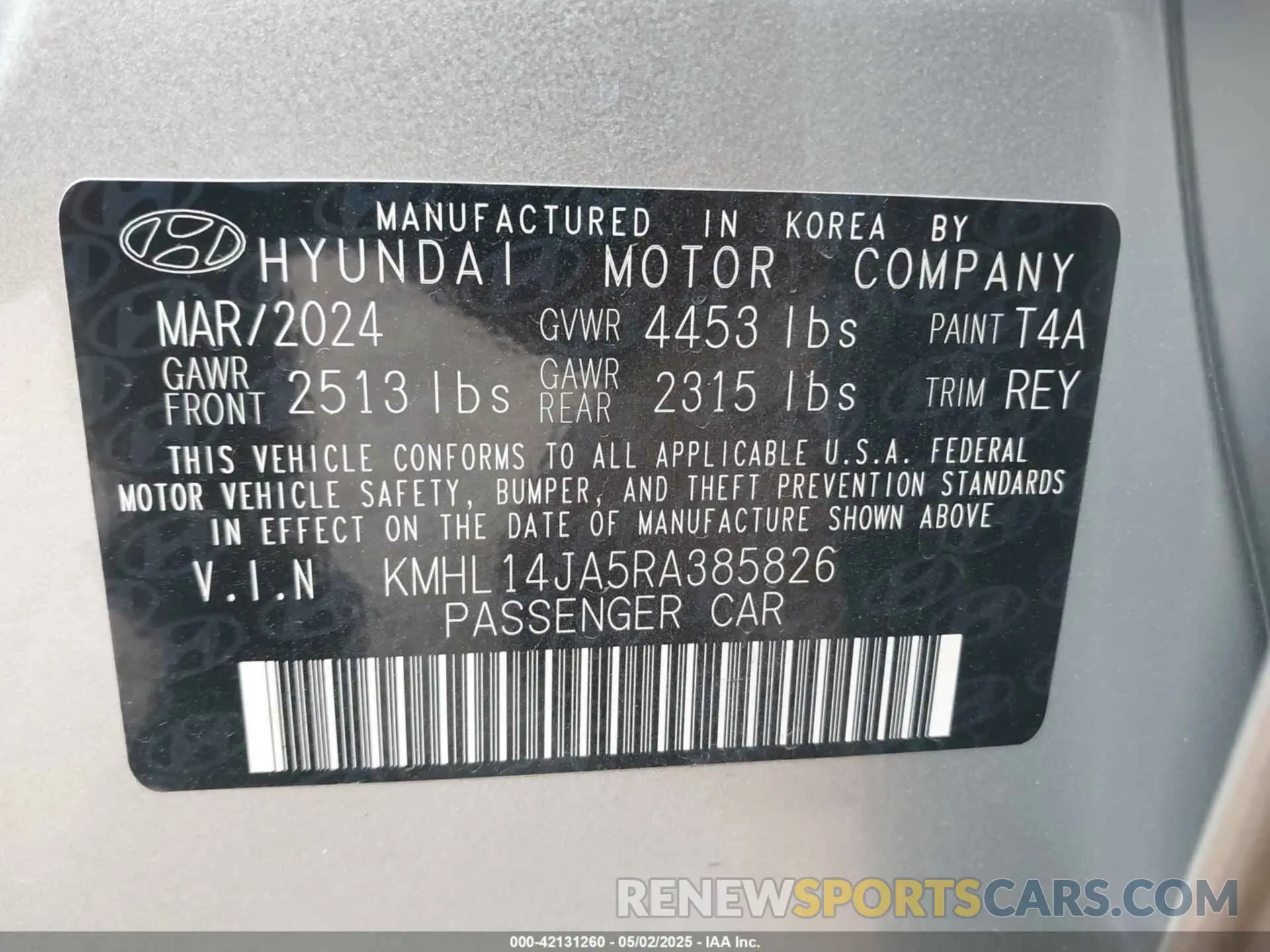 9 Photograph of a damaged car KMHL14JA5RA385826 HYUNDAI SONATA 2024
