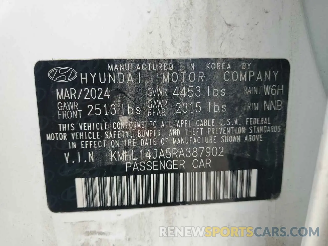 13 Photograph of a damaged car KMHL14JA5RA387902 HYUNDAI SONATA 2024