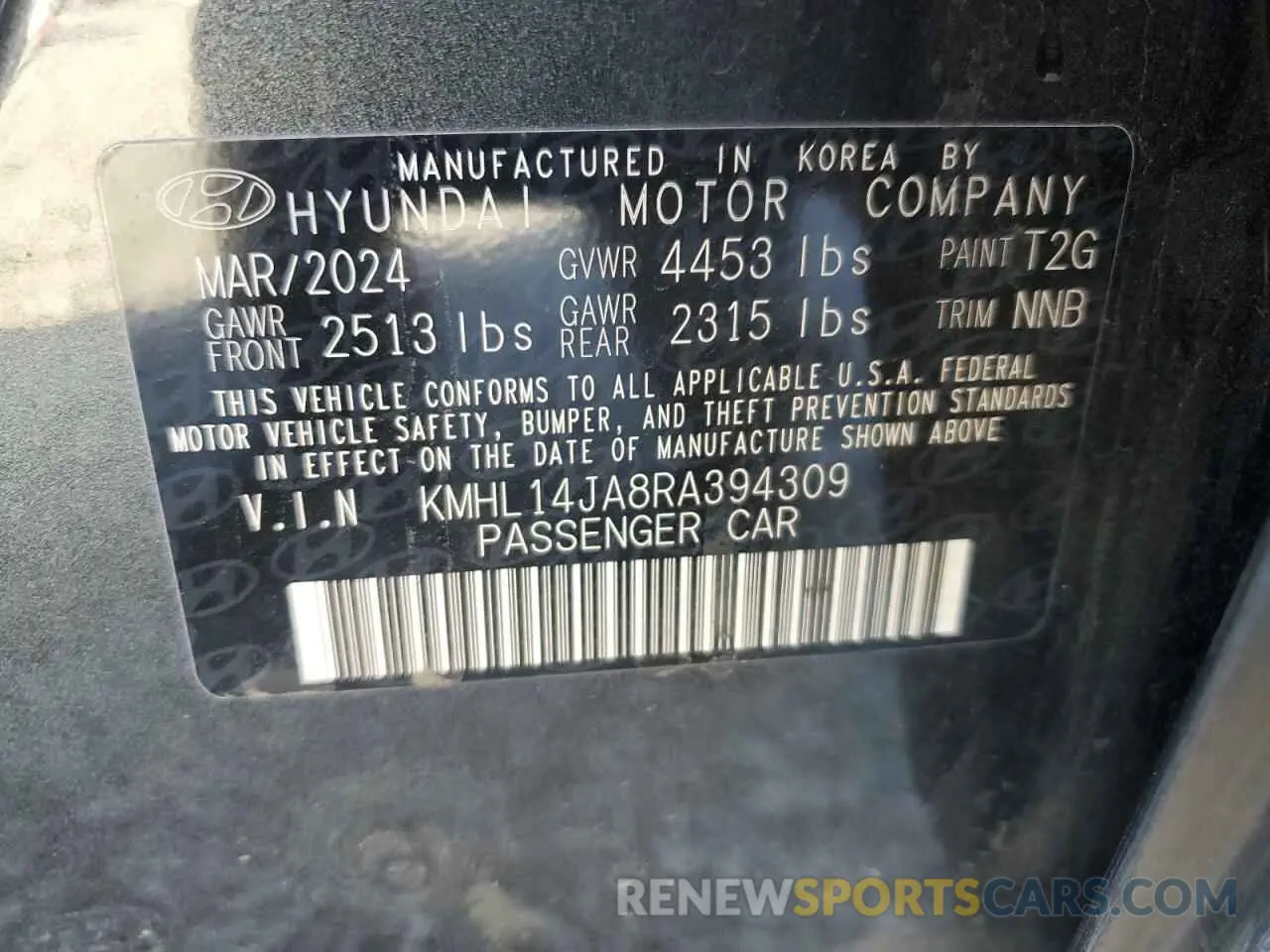 12 Фотография поврежденного автомобиля KMHL14JA8RA394309 HYUNDAI SONATA 2024