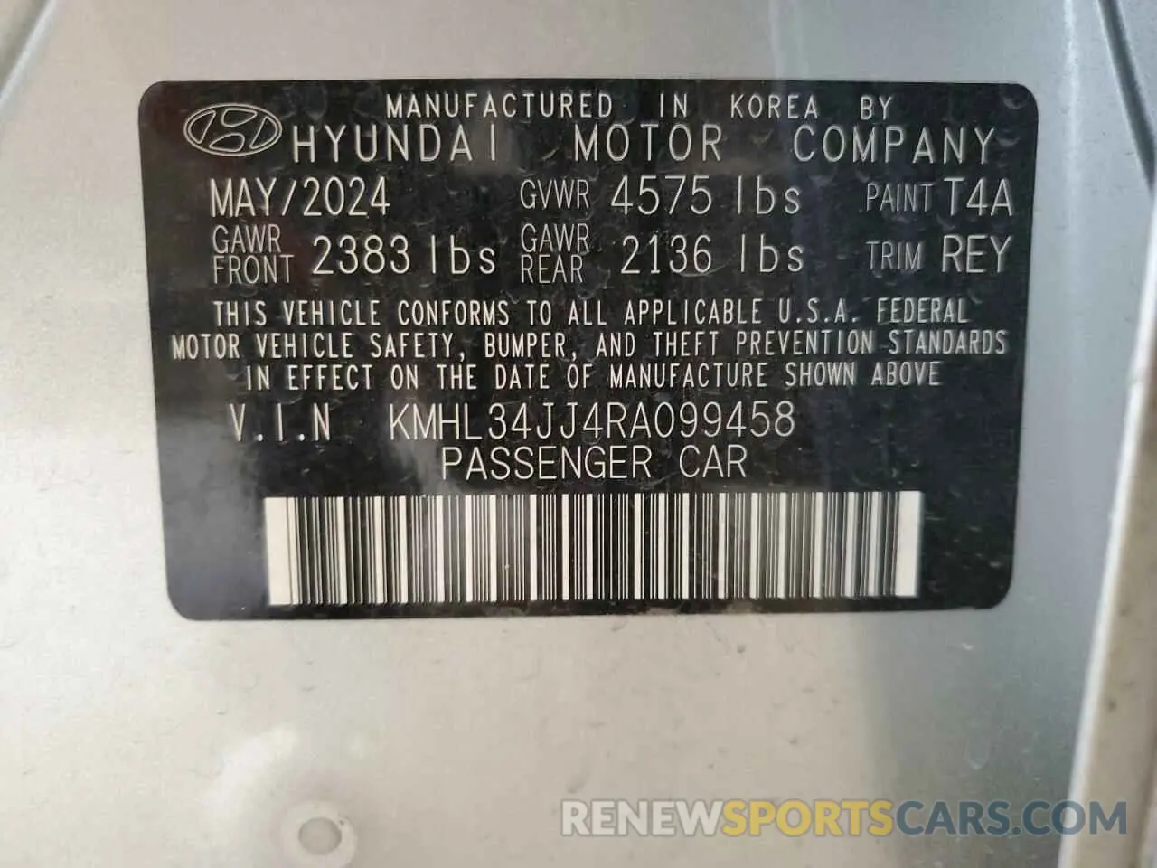 12 Фотография поврежденного автомобиля KMHL34JJ4RA099458 HYUNDAI SONATA 2024