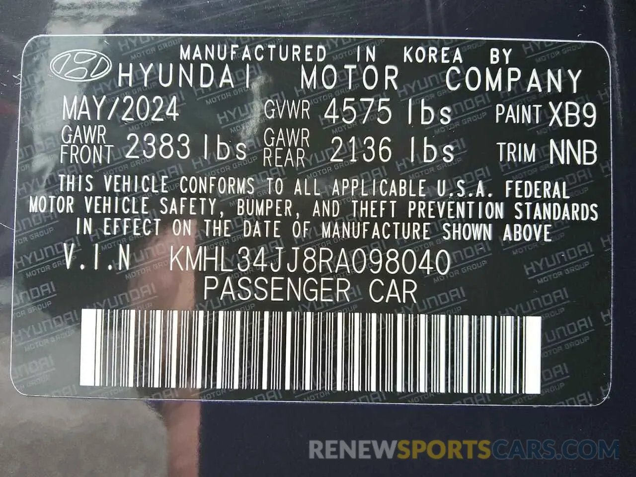 9 Photograph of a damaged car KMHL34JJ8RA098040 HYUNDAI SONATA 2024