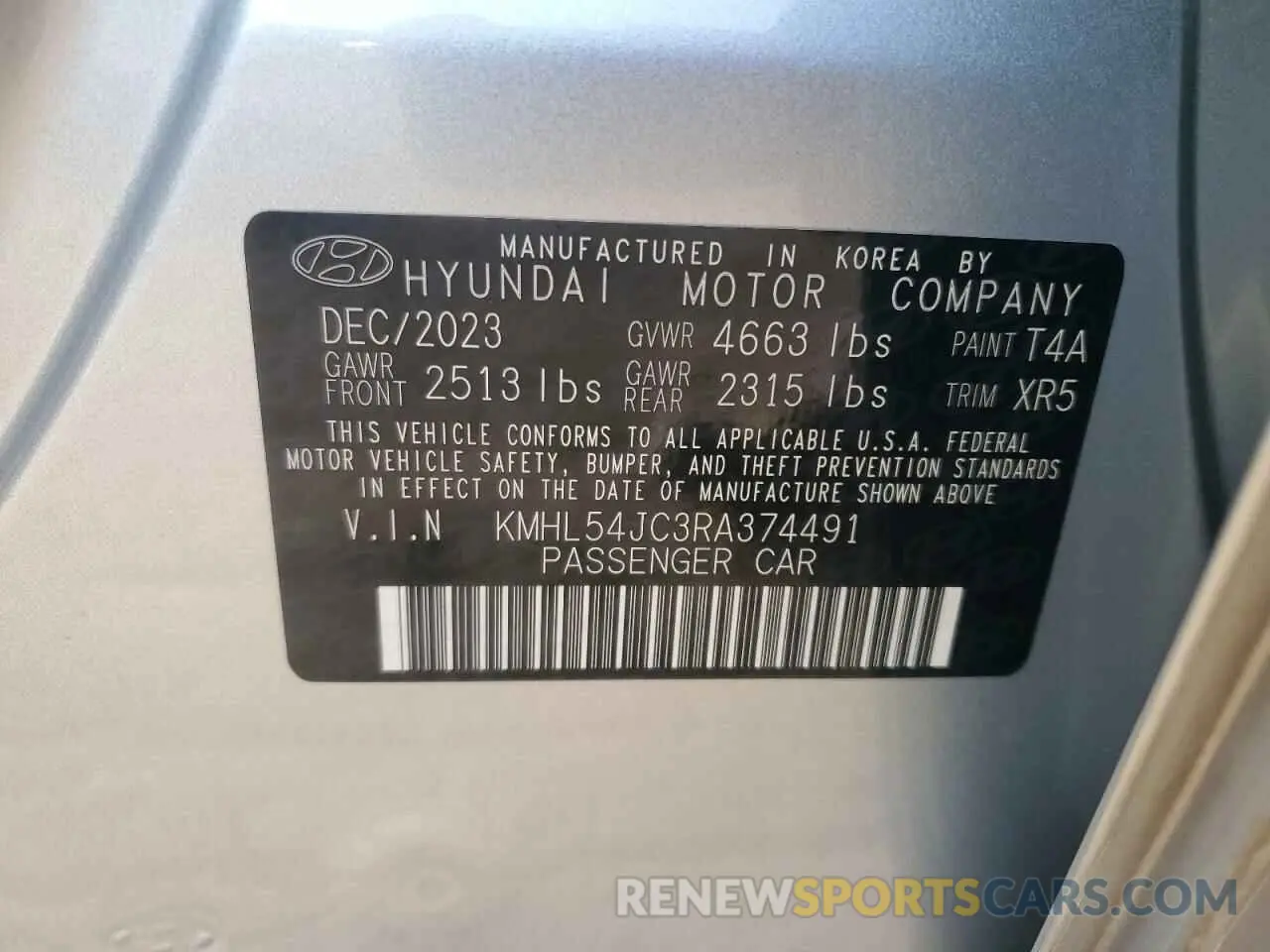 12 Photograph of a damaged car KMHL54JC3RA374491 HYUNDAI SONATA 2024