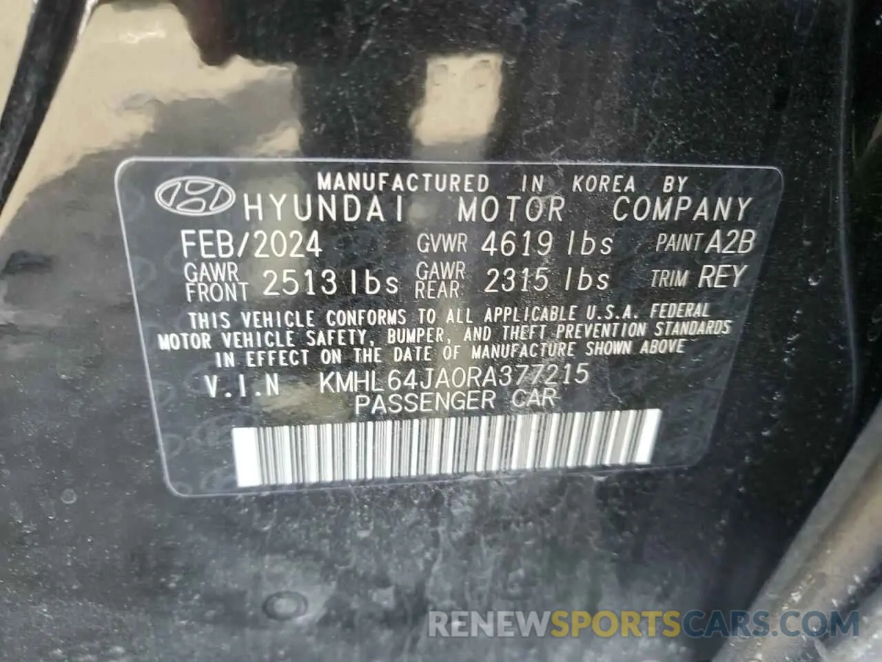 12 Photograph of a damaged car KMHL64JA0RA377215 HYUNDAI SONATA 2024